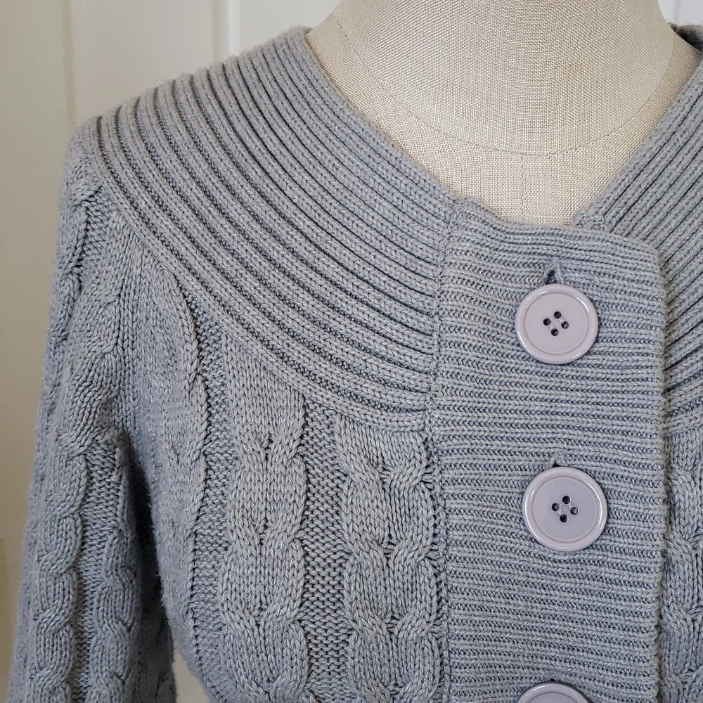 The LIMITED Gray Chunky Cable Knit Belted Cardigan | Long Line Duster | SMALL